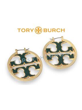 Authentic Tory Burch Miller Hoops in Hunter Green and Gold